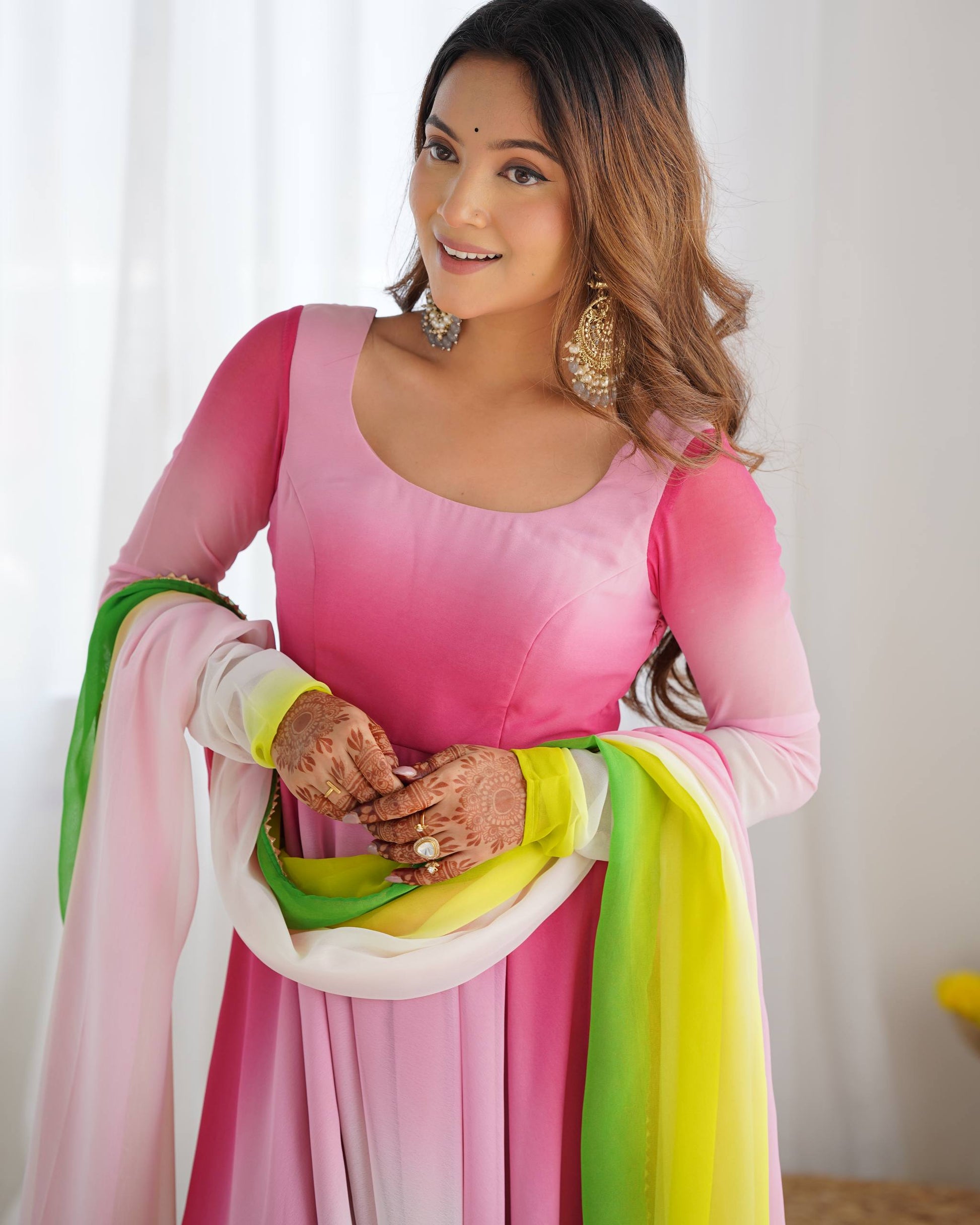 Multi Color Printed Georgette Anarkali Suit Closeview For Women 