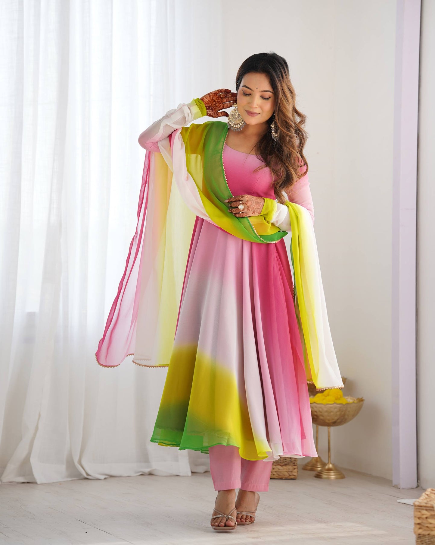 Multi Color Printed Georgette Anarkali Suit fullview For Women 