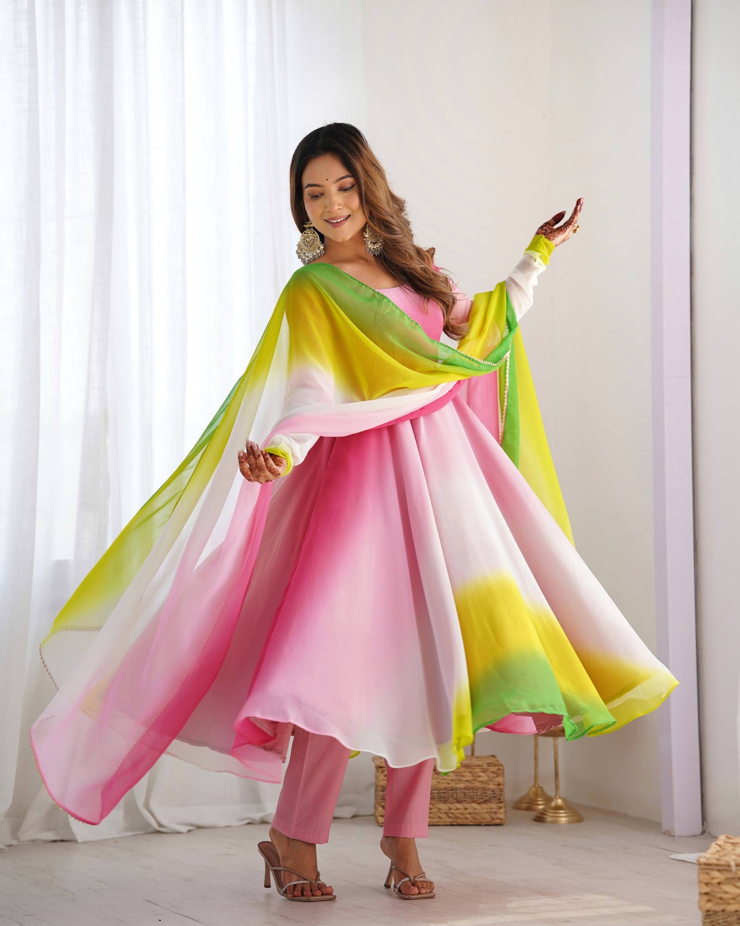 Multi Color Printed Georgette Anarkali Suit sideview For Women 