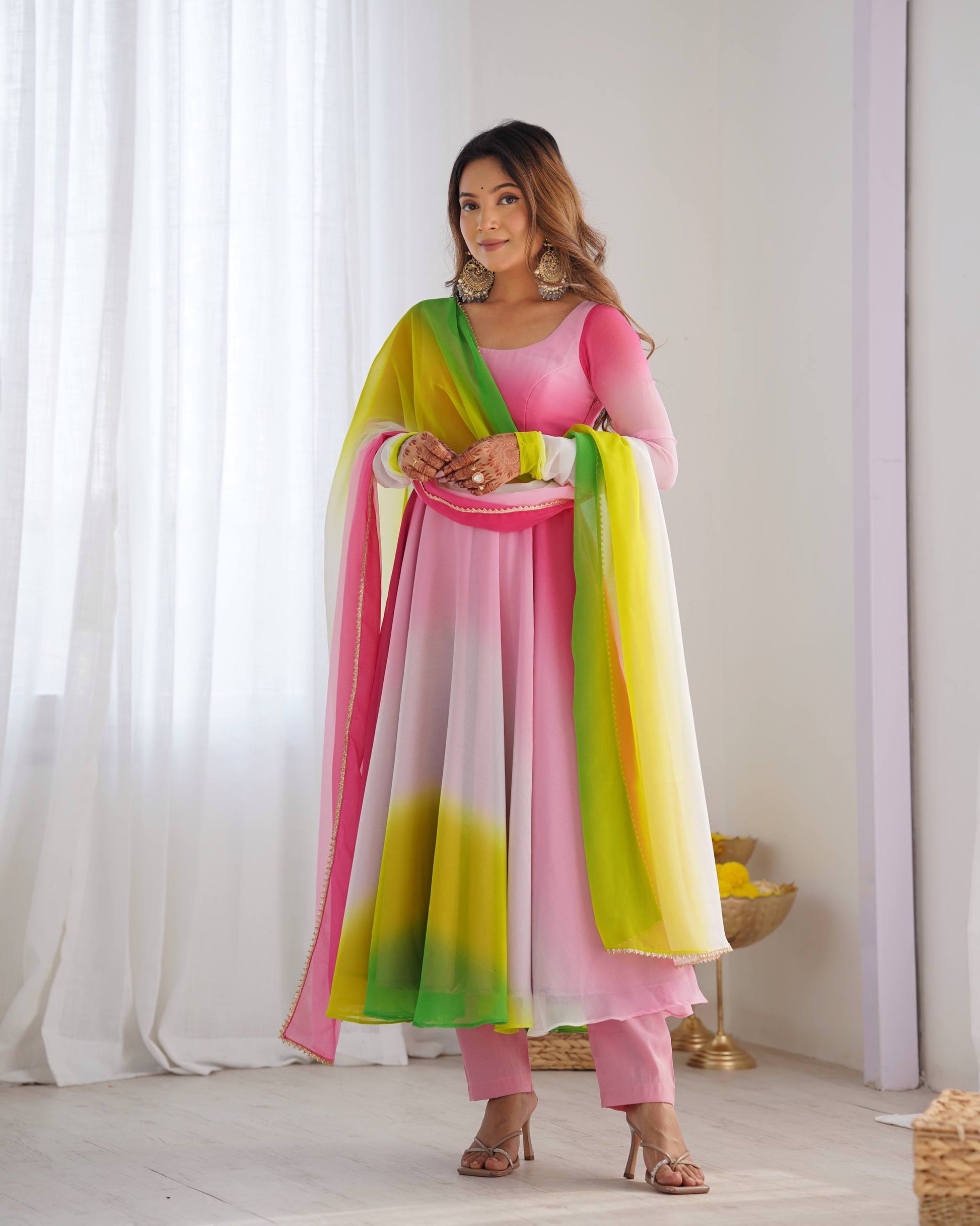 Multi Colour Printed Georgette Anarkali Suit For Women Festive Occasion