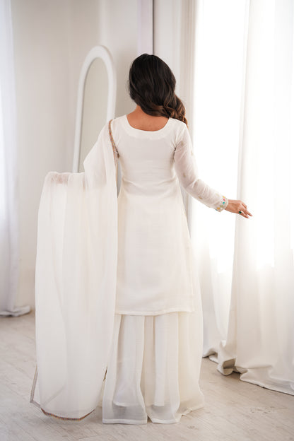 Offwhite Crunchy Silk Sharara Suit backview For Women 