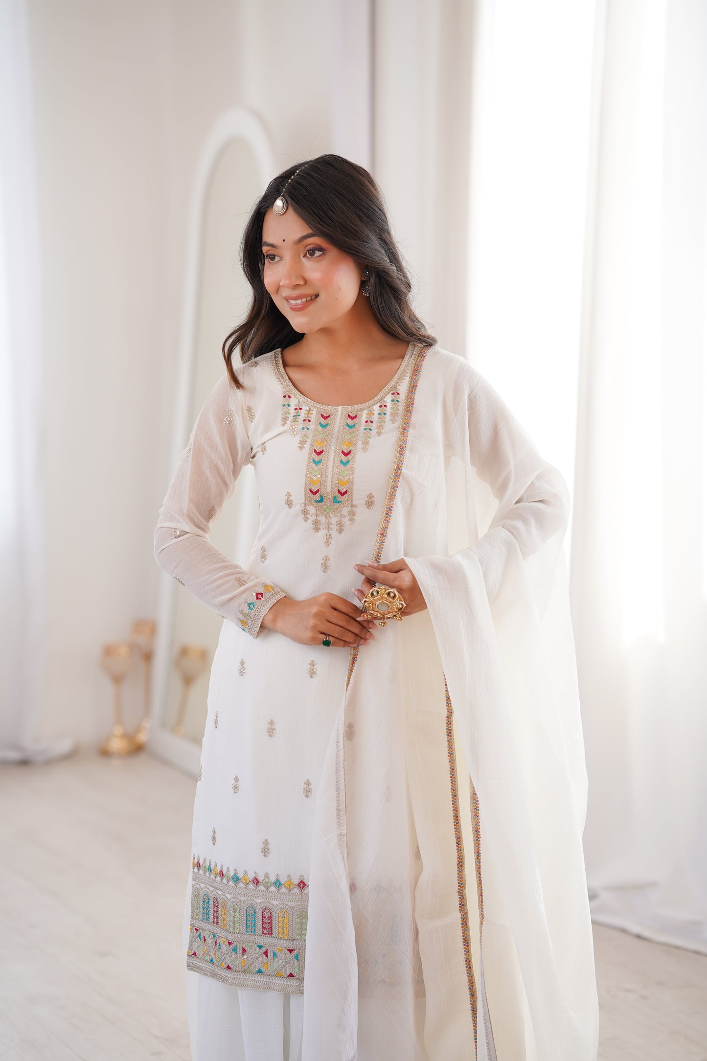 Offwhite Crunchy Silk Sharara Suit closeview For Women 