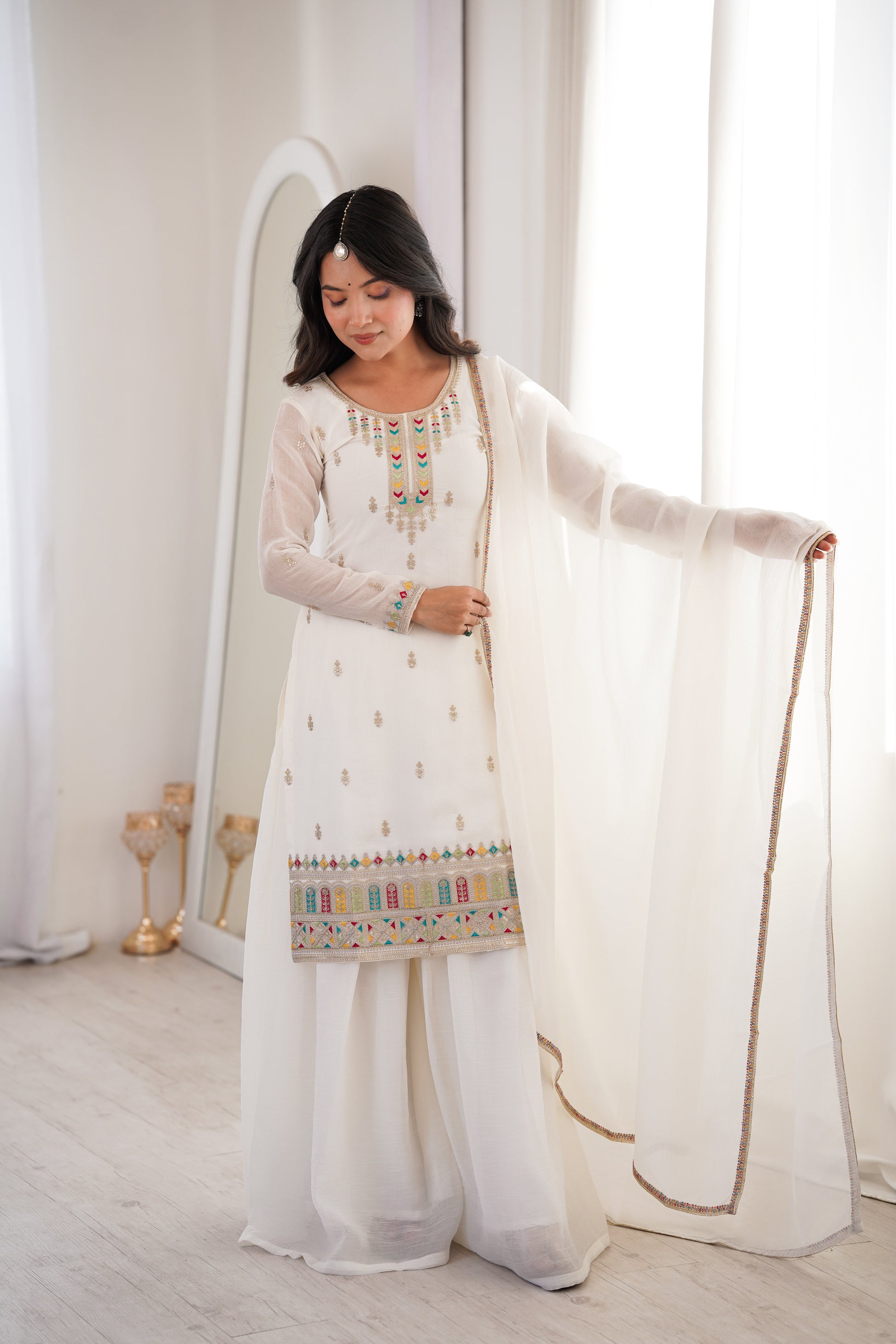 Offwhite Crunchy Silk Sharara Suit sideview For Women 
