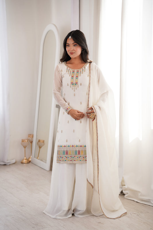 Offwhite Crunchy Silk Sharara Suit For Women | Festive Wear