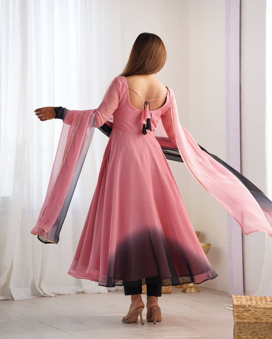 Onion Pink Georgette Anarkali Suit back view For Women 