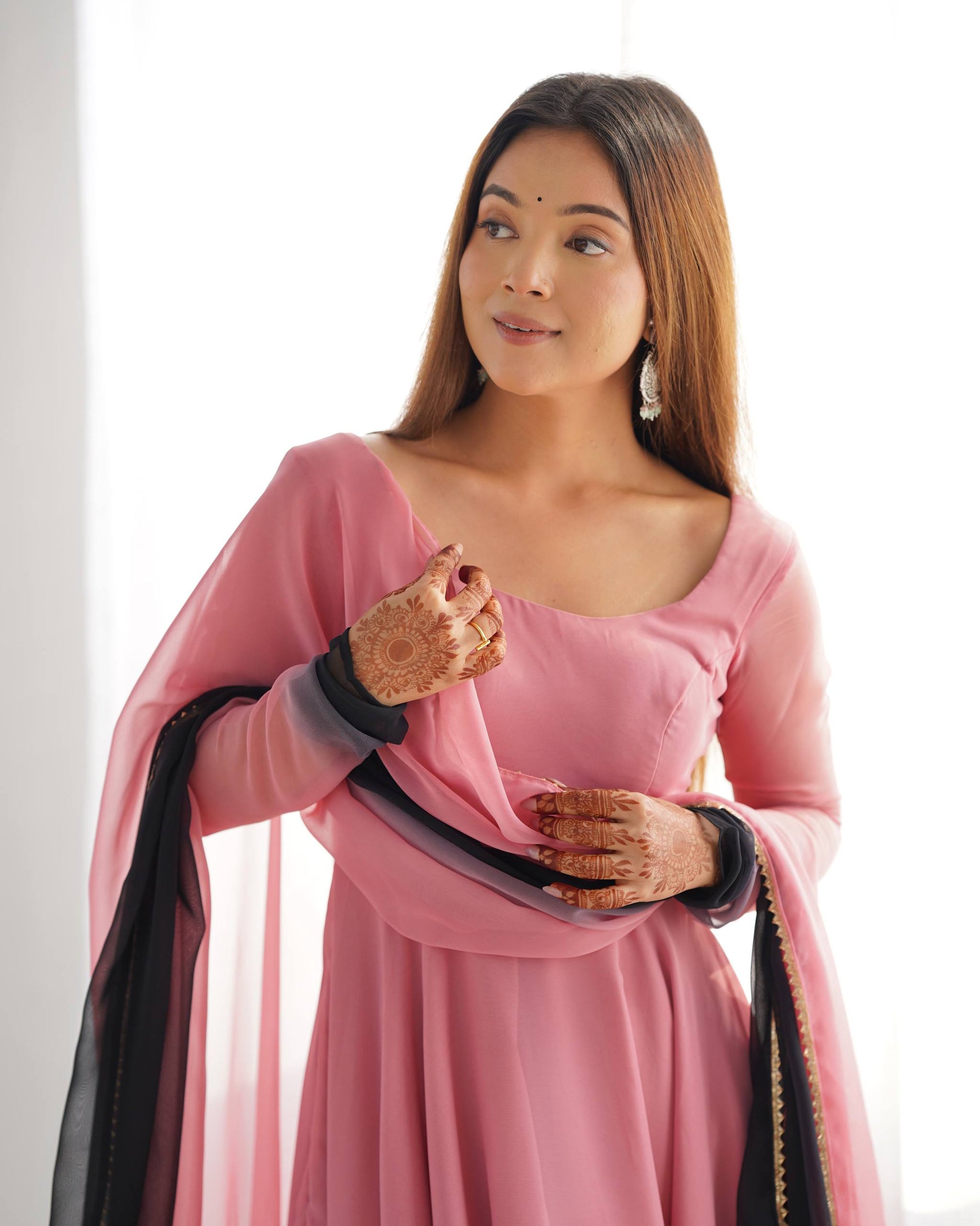 Onion Pink Georgette Anarkali Suit Closeview For Women 