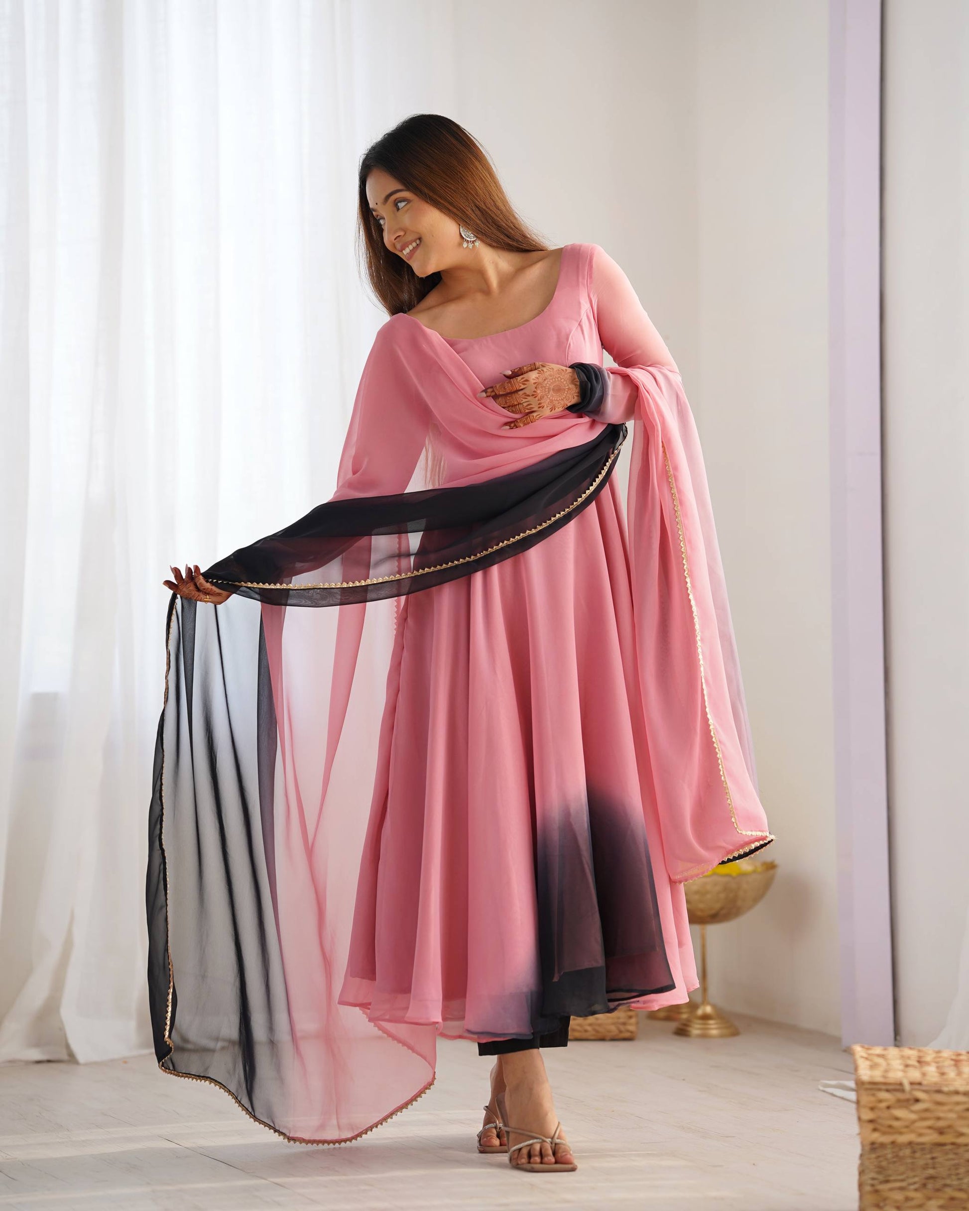 Onion Pink Georgette Anarkali Suit Fullview For Women 