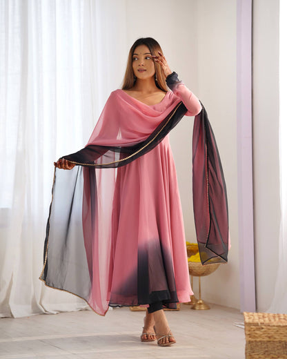 Onion Pink Georgette Anarkali Suit Sideview For Women 
