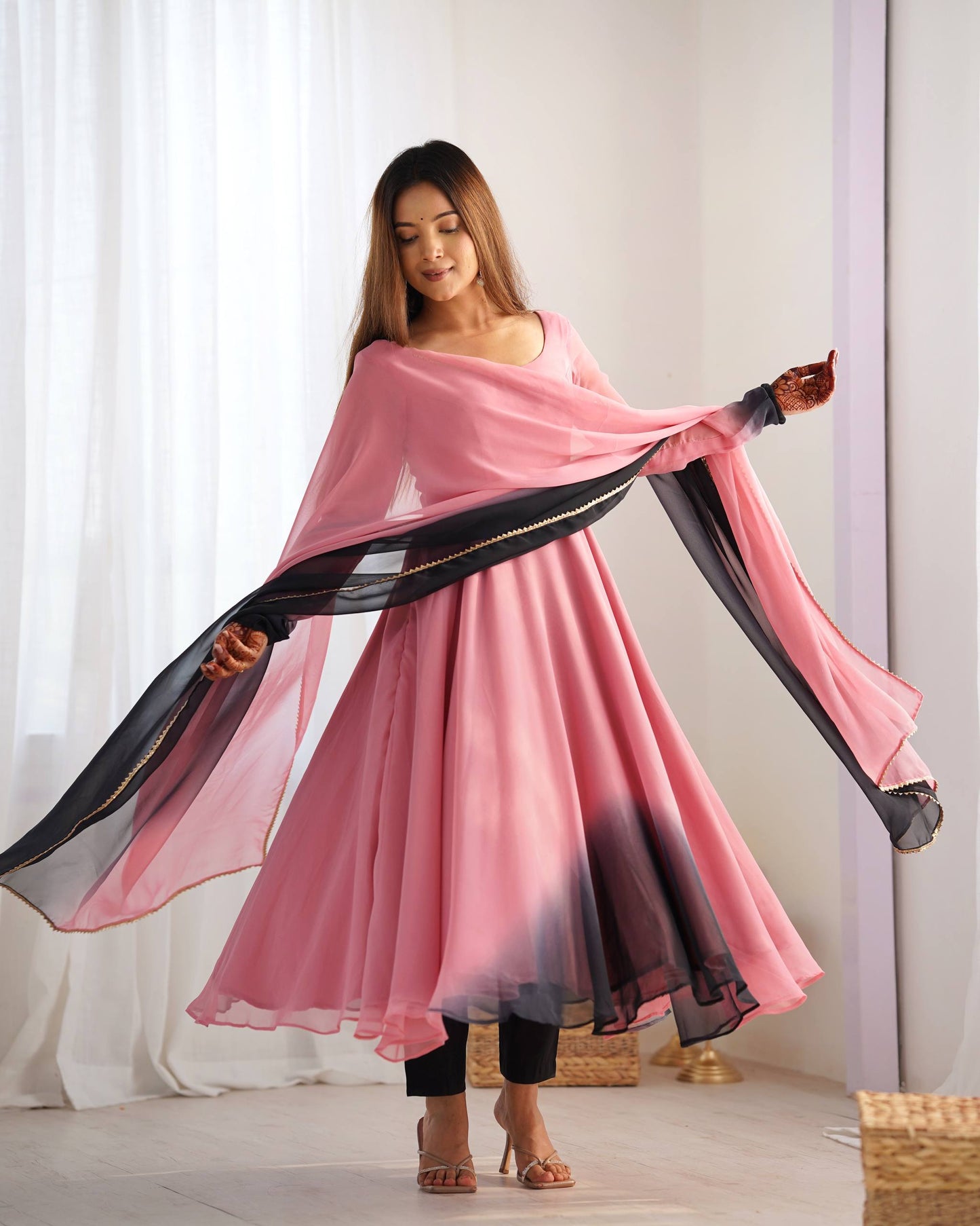 Onion Pink Georgette Anarkali Suit For Women Festive Occasions