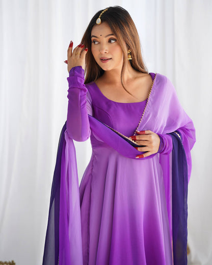 Purple Georgette Anarkali Suit closeview For Women 