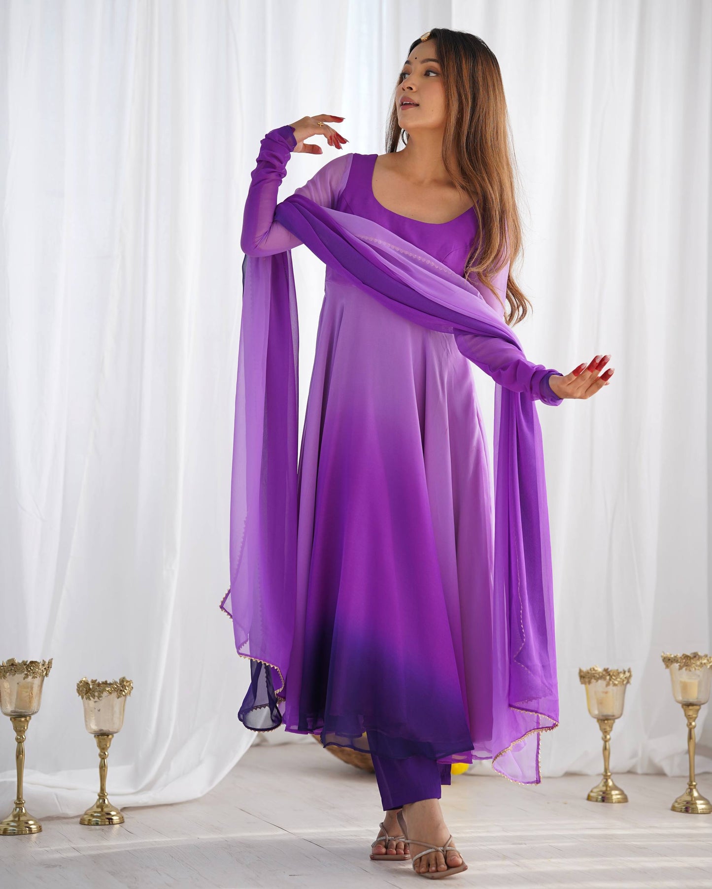 Purple Georgette Anarkali Suit fullview For Women 