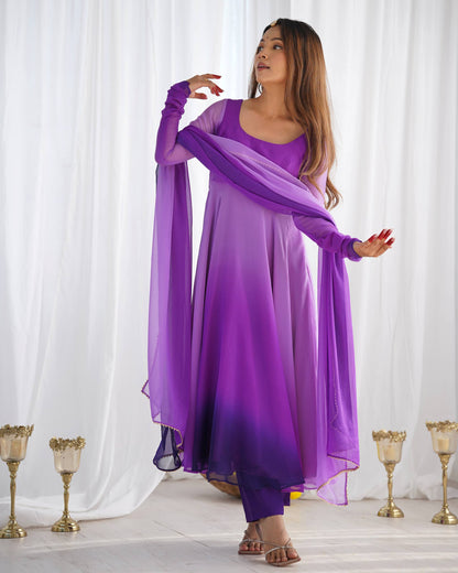 Purple Georgette Anarkali Suit fullview For Women 