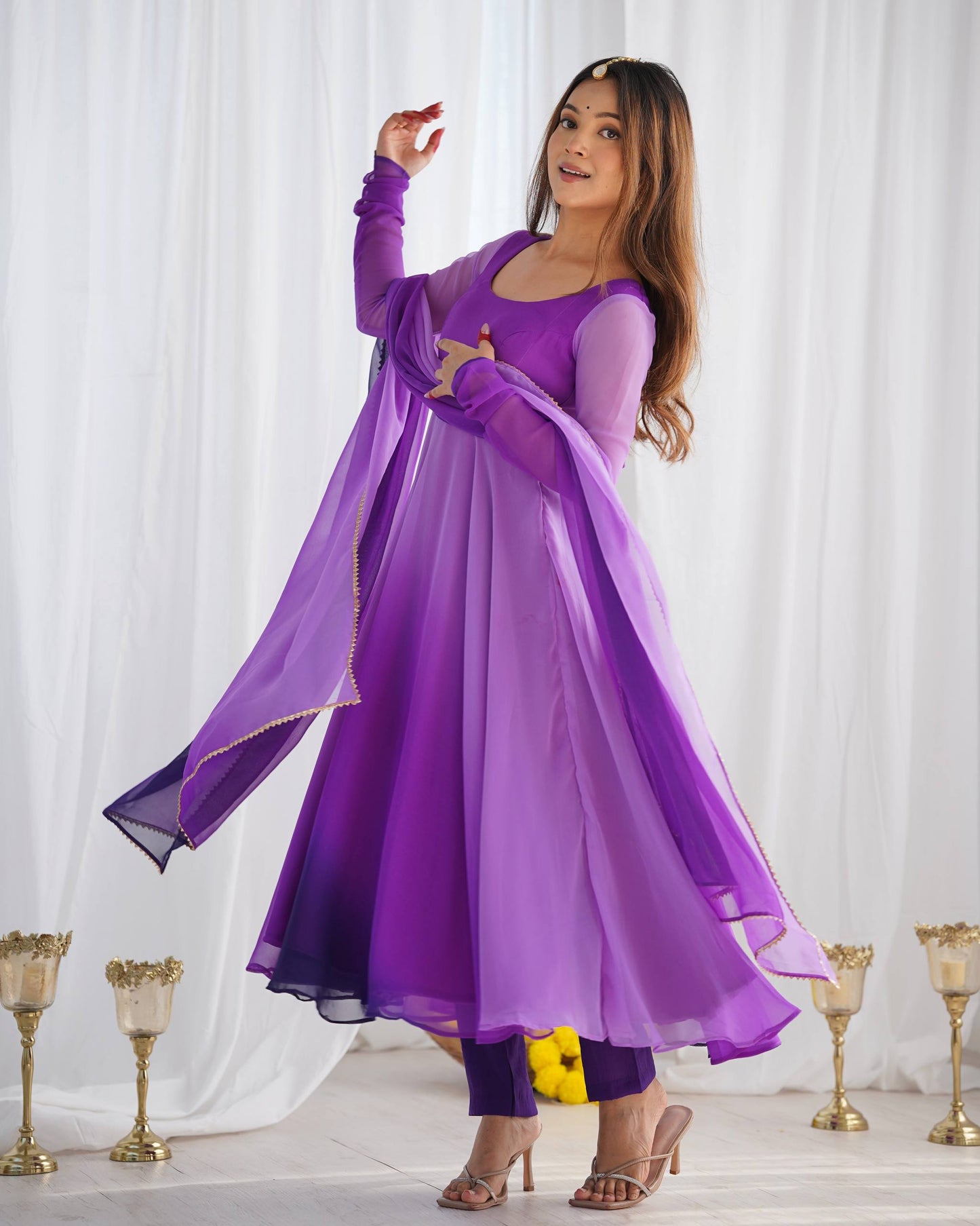 Purple Georgette Anarkali Suit side view For Women 