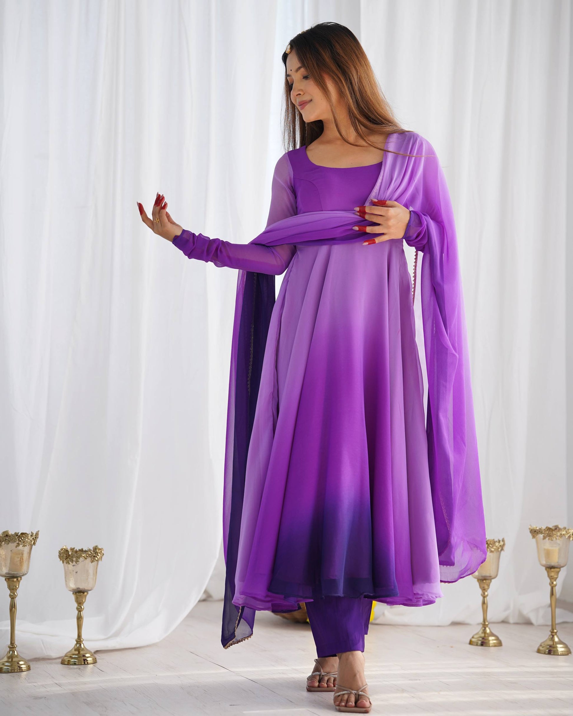 Purple Georgette Anarkali Suit For Women Festive Occasions