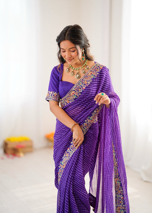 Purple Georgette Saree closeview For Women
