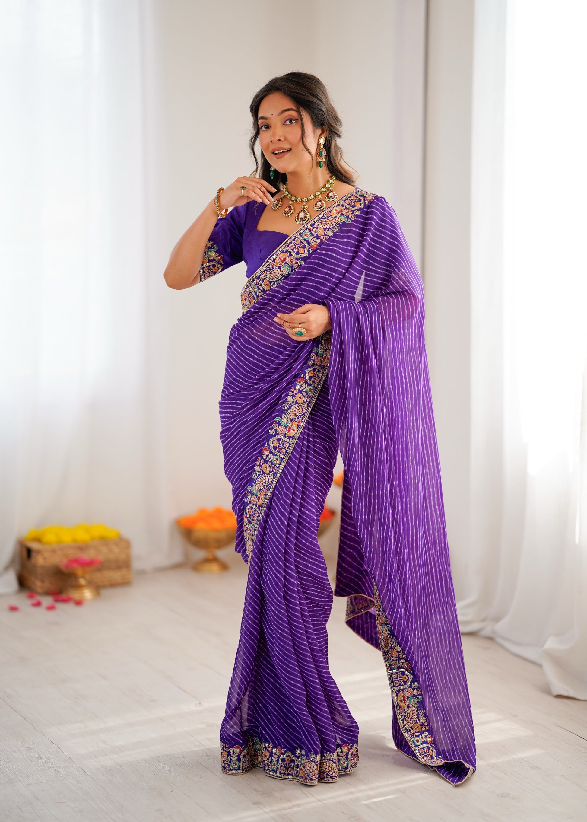 Purple Georgette Saree frontview For Women