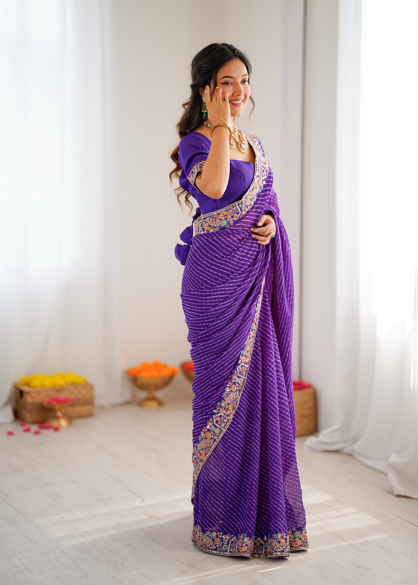 Purple Georgette Saree sideview For Women