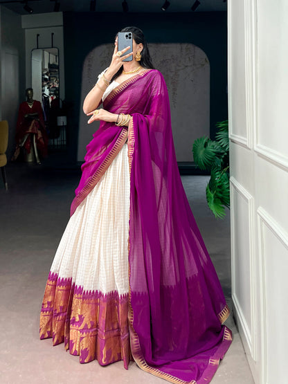 Purple Poly Cotton South Indian Half Saree Lehenga Choli sideview For Women 
