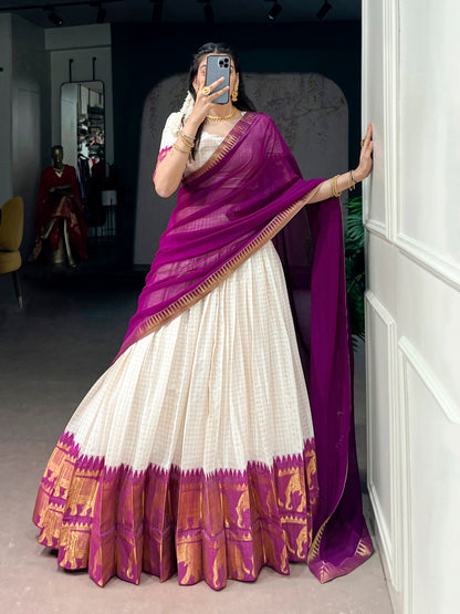Purple Poly Cotton South Indian Half Saree Lehenga Choli For Women | Festive Wear