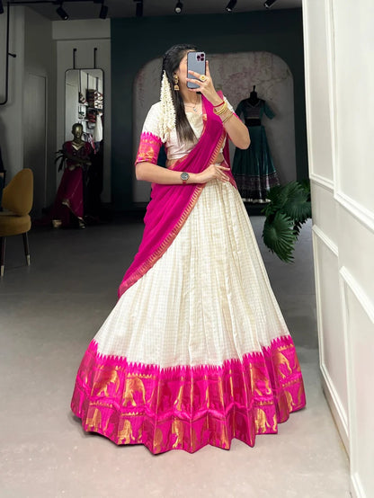 Rani Pink Poly Cotton South Indian Half Saree Lehenga Choli sideview For Women 