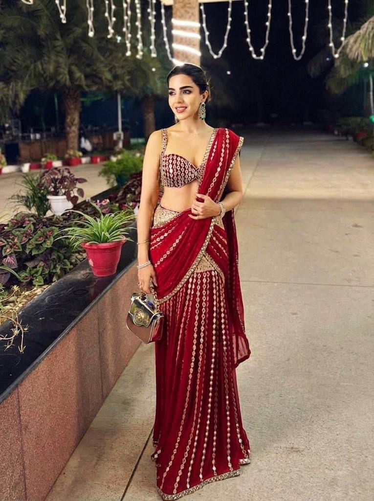Red Georgette Lehenga Saree For Women | Festive Party Wear