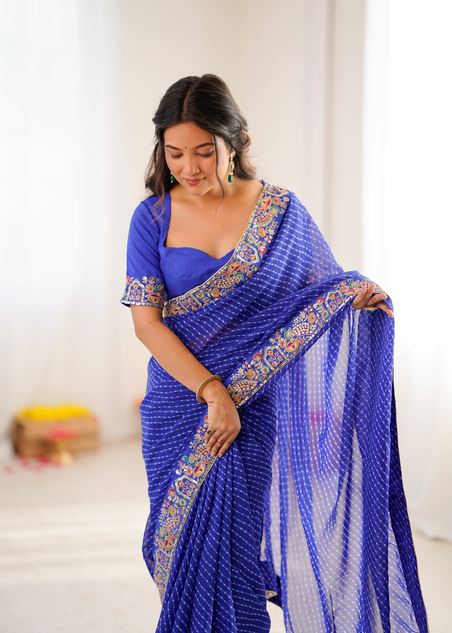 Royal Blue Georgette Saree closeview For Women