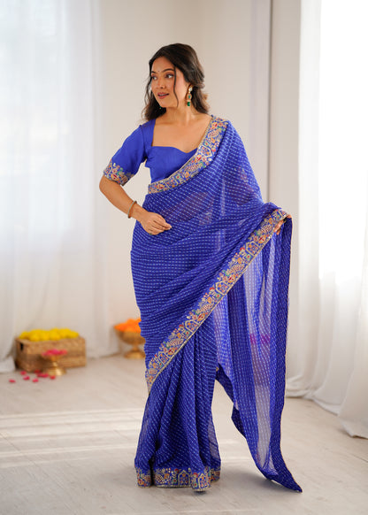 Royal Blue Georgette Saree For Women