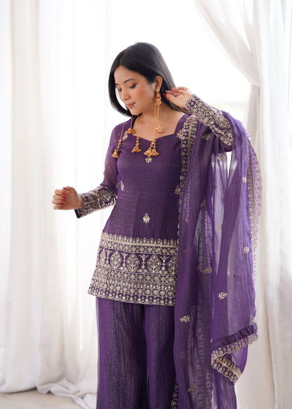 Royal Purple Cruchy Silk Suit closeview For Women