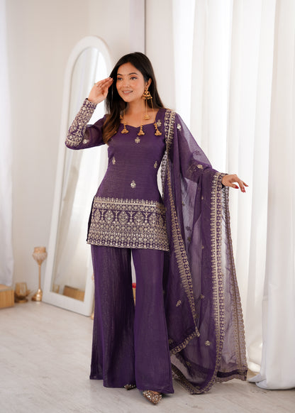 Royal Purple Cruchy Silk Suit For Women | Party Wear