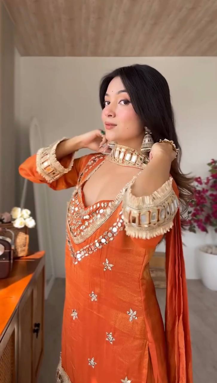 Rust Orange Fendy Silk  Palazzo Suit leftview For Women