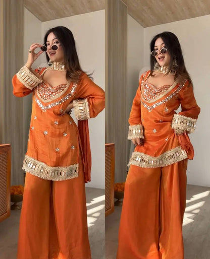 Rust Orange Fendy Silk  Palazzo Suit For Women | Party Wear Functions 