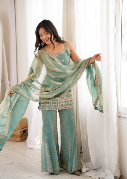 Sea Green Frendy Silk Suit rightview For Women