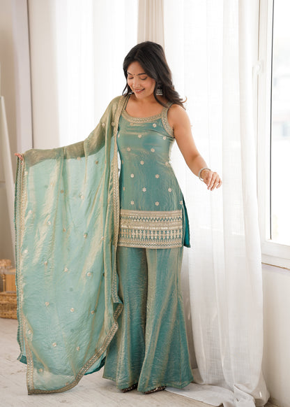 Sea Green Frendy Silk Suit sideview For Women