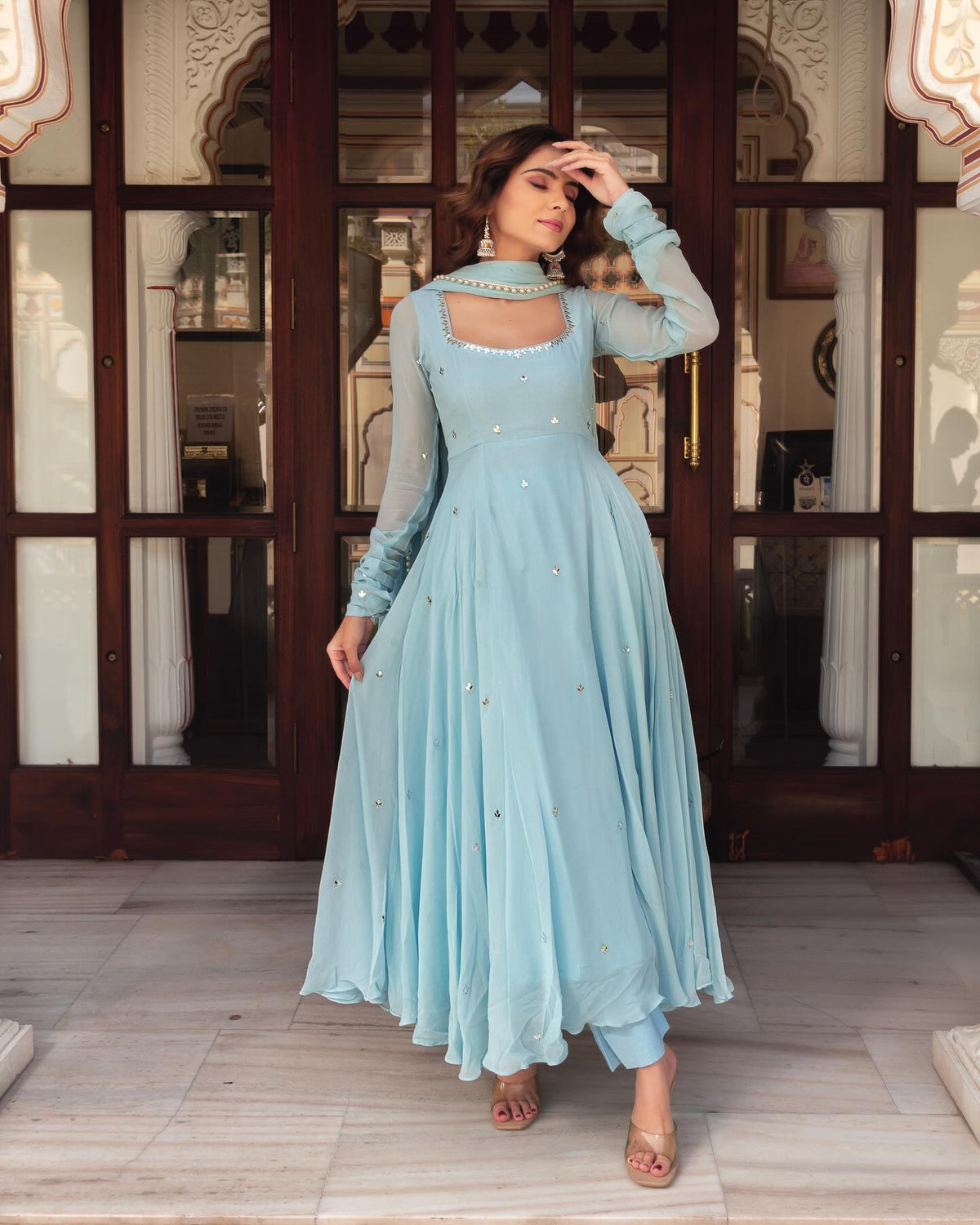 Sky Blue Georgette Anarkali Suit For Women | Party Wear & Festive Wear  