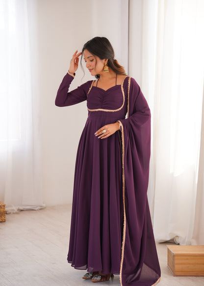 Wine Georgette Anarkali Set rightview For Women 
